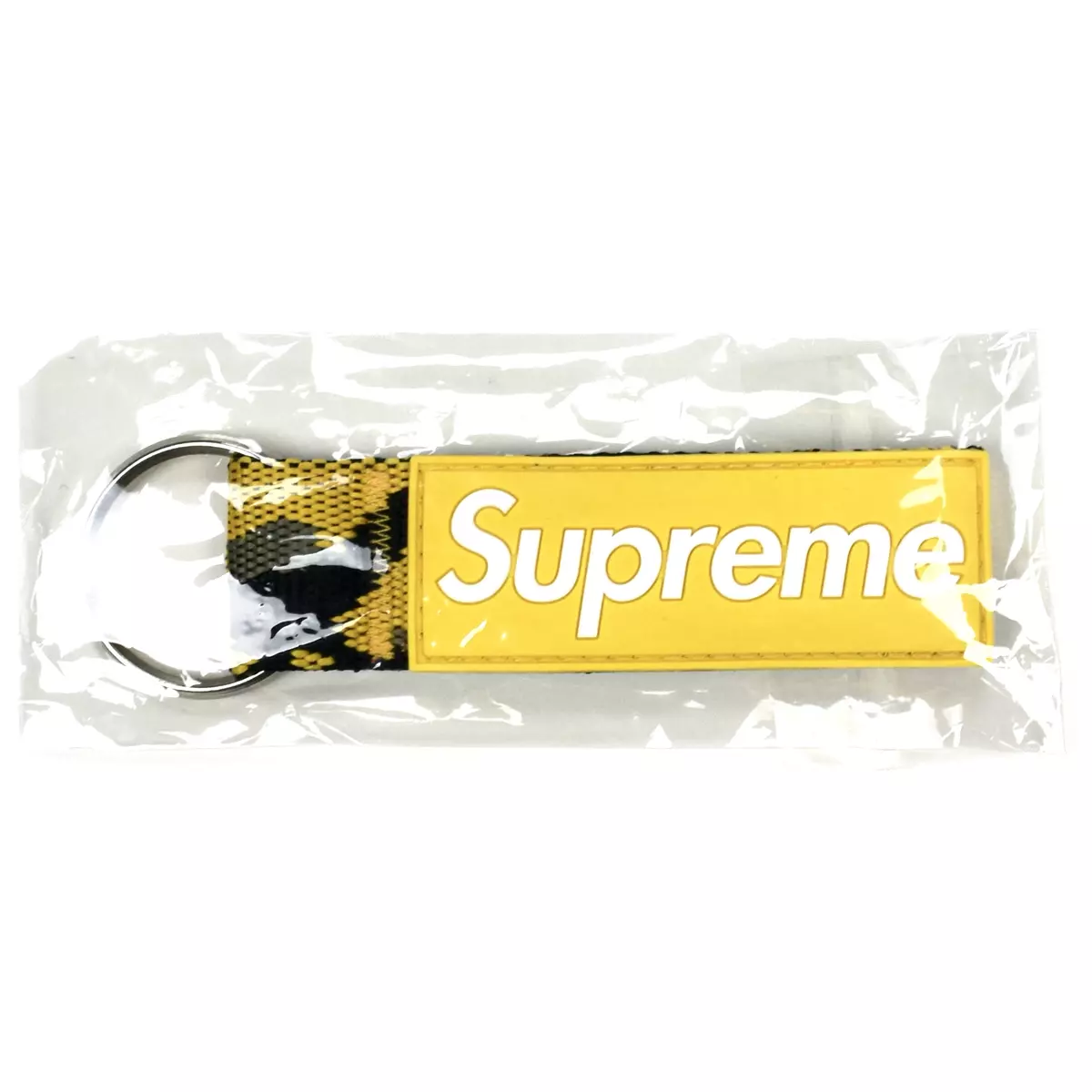 NWT Supreme Yellow Camo Brooklyn Box Logo Webbing Keychain SS23 DS AUTHENTIC