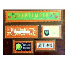 Sewn Premade Scrapbook Page/Sewn Mat Set - 5 pieces: September