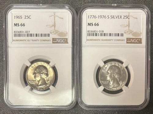 1965/1976-S Washington Quarters (MS66/MS66 Silver) NGC 2 Coin Set