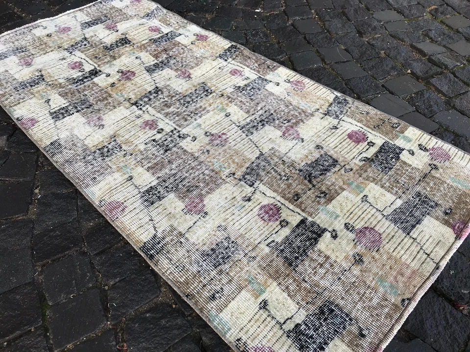 Tapete turco antigo tapete de área boêmio tapete Oushak tapete vintage tapete de lã feito à mão - Imagem 2 de 4