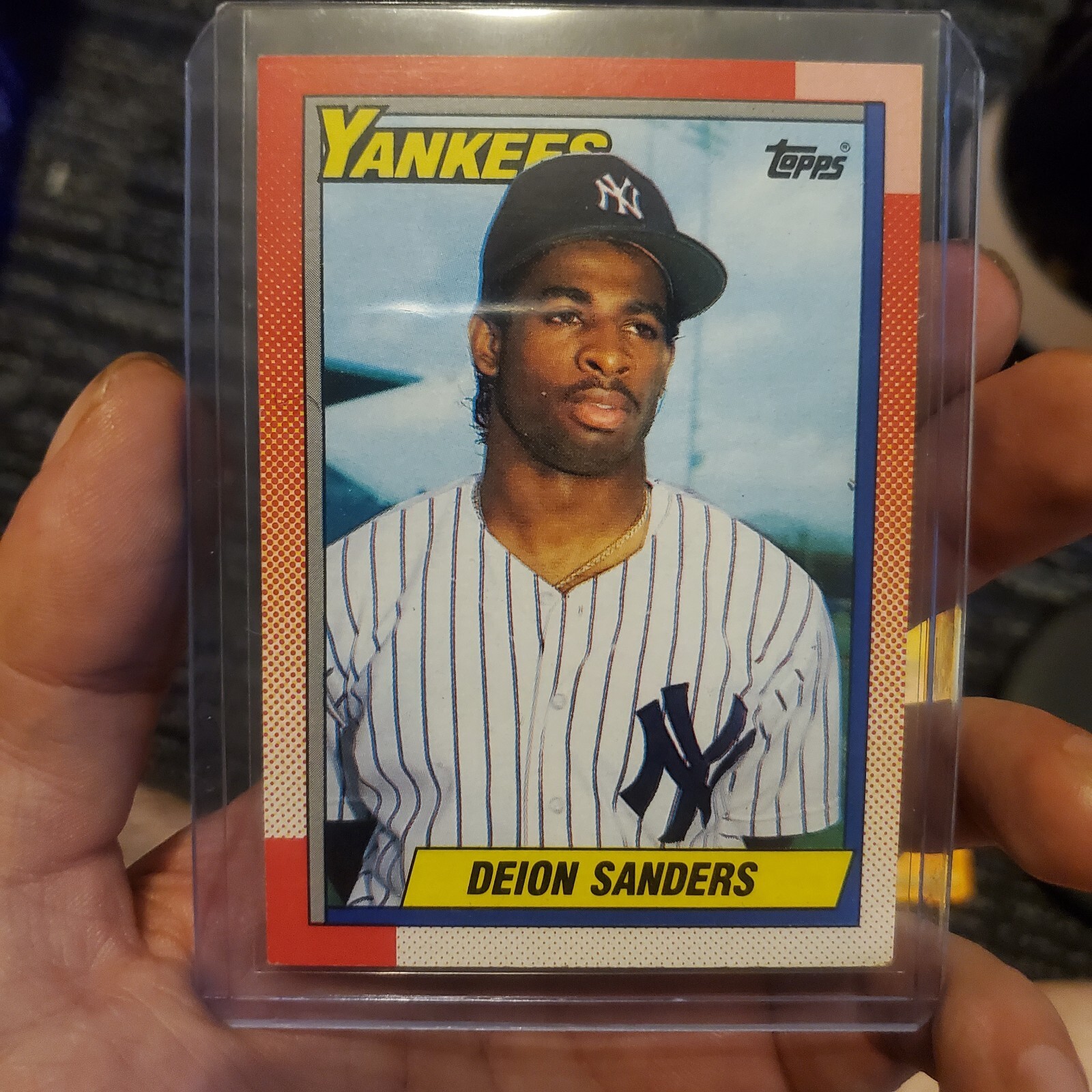 Deion Sanders Yankees 61 Topps Baseball Card Vintage Used 