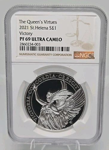 2021 The Queen's Virtues St Helena £1 Victory PROOF Silver Coin NGC PF69ULTRACAM