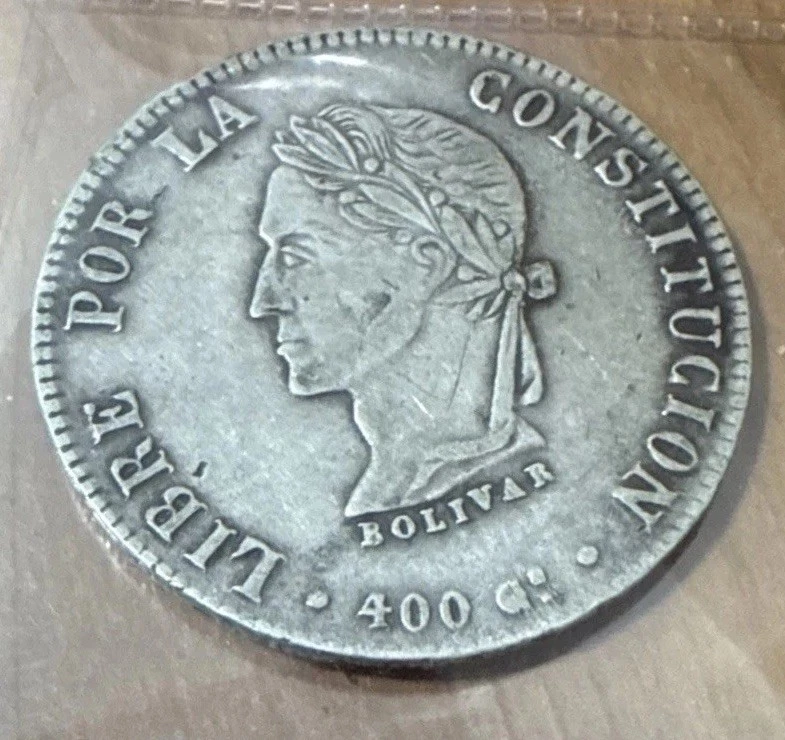 Rare Boliva 1863 Potosi 8 Soles - Silver Coin w/ Simon Bolivar & Lettered Edge! - Image 2 of 4
