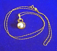 14k Gold 18" Twisted Rope Akoya Pearl Diamond Accent Pendant Necklace 2.9g