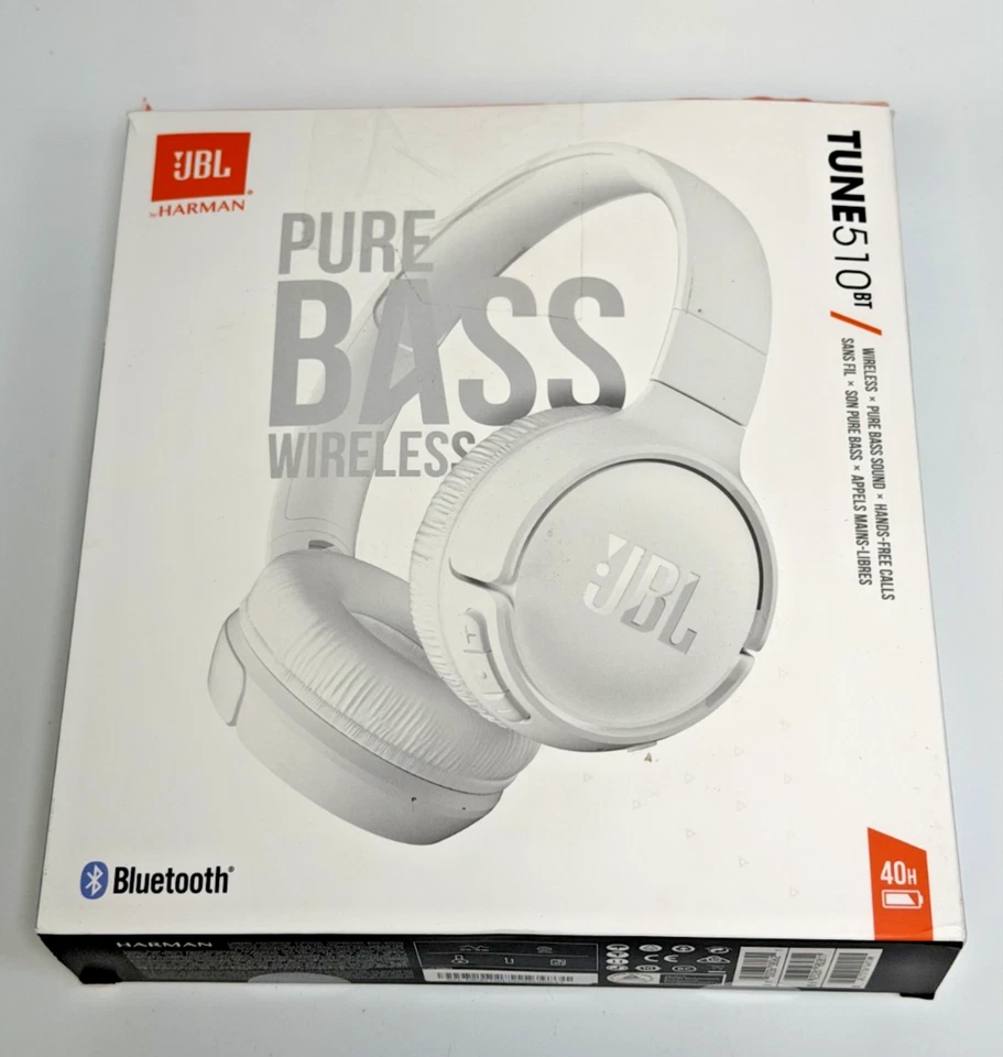 JBL Tune 510BT Wireless Bluetooth On-Ear Headphones w/ Purebass Sound - White - Image 2 of 4
