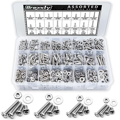 900-Pc Nuts Bolts Assortment Kit #4-40 #6-32 #8-32 #10-24 304 SS Phillips