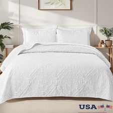 Oversized Microfiber Quilt Set Boho Damask Design Reversible Lightweight Bedding