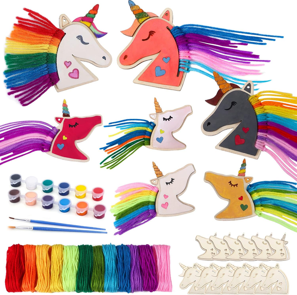 12Set Einhorn Bastelset Kit Kinder DIY Holz KüHlschrankmagnet Kreativ Bemalen Mi-image