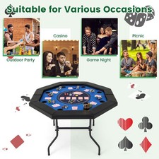 GAINOOM 130cm Foldable Poker Table for 8 Players Game Casino w/Cup Holders-Blue