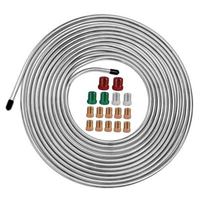 3/16'' Stainless Steel Brake Line Kit - 25 Feet Heavy-Duty & Rust-Proof Silver