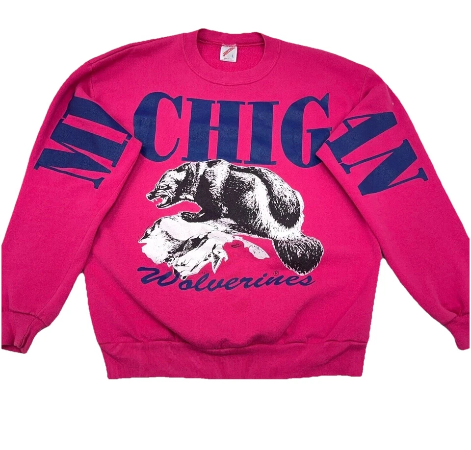 Sudadera De Colección Michigan Wolverines Adulto Grande Cuello Redondo Suéter AOP 90s RARA Foto 2 de 4