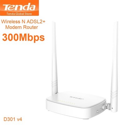 Tenda D301 V4.0 Modem-Router ADSL2/2+, Wireless 300Mbps, 4 Ports Fast Ethernet, 