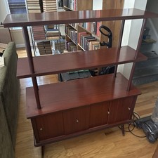 Vintage 1960s Cherry Finish 3-tier Shelf Record LP Storage