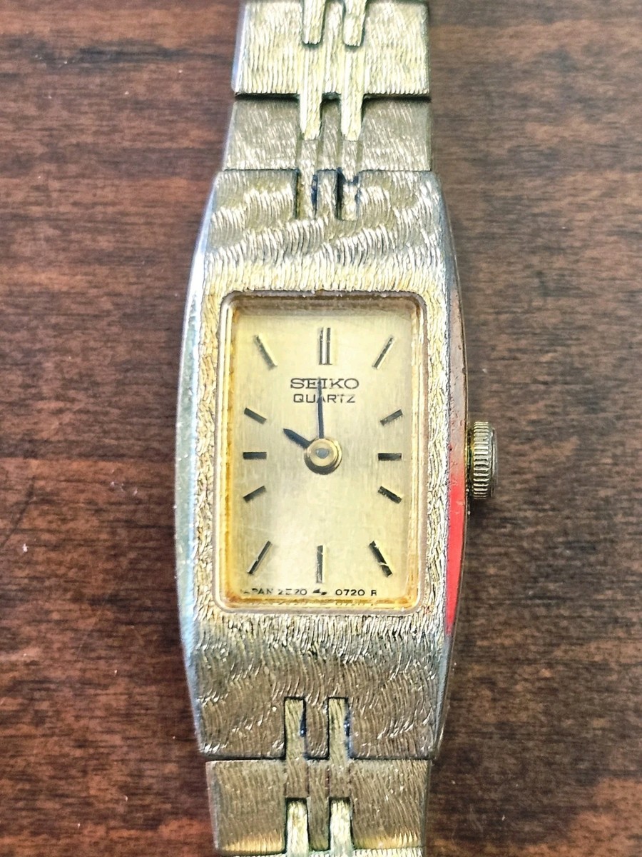 Vintage Seiko Watch Ultra Thin Gold Women's Quartz Rectangle 2E20