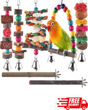 7 Pack Bird Chew Toys Natural Wood Hanging Toys Perch Stand for Parakeet