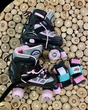 Nattork Pink Light Up Roller Skates Kids Fit SZ 13-2  Includes Wrist Guards New