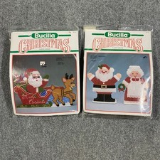  LOT OF 2  VTG Bucilla Christmas Mr Mrs Santa Claus Dashing Through The Snow
