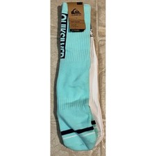 Quiksilver Mens 2 Pair Crew Socks Aqua White Cushioned QK332843TD-LTB Size 8-11