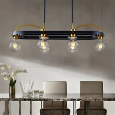 Industrial 6-Light Kitchen Island Pendant Light, Modern Black Linear Chandelier