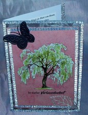 Trauerkarte, Kondolenz , Beileidskarte  Motiv Baum Handarbeit  Grau Braun Töne