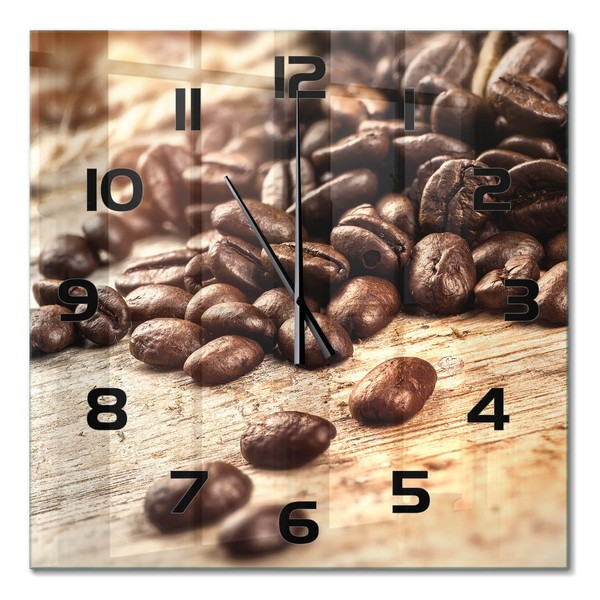 Glas-Wanduhr Aus GehäRtetem Glas Glasuhr Kaffeebohnen Schwarze Zeiger 60X60 Cm-image