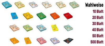 Rainbow Kopierpapier Papier Druckerpapier farbig bunt DIN A4 80g Farbe nach Wahl
