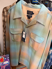 Pendleton Board Shirt Men's L Blue/Tan Plaid Wool Flannel Button-Up Pockets