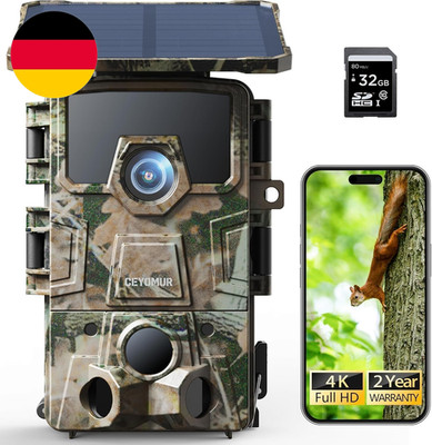 CEYOMUR Solar Wildkamera 4K 30Fps, 60MP Wi-Fi 6 Wildkamera Mit 120° Erfassungs W