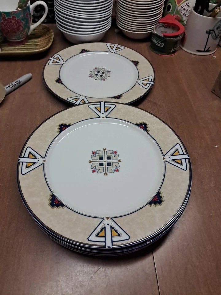 5 обеденных тарелок Studio Nova MOON DANCE 10,75 дюйма YA058 ацтекский геометрический б/у в отличном состоянии 202 - Изображение 4 из 4