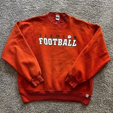 VTG 90s Clemson Tigers Football Crewneck Sweatshirt Pullover Orange Russell XL