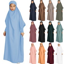 Kids Girls Overhead Muslim Prayer Dress Islamic Hijab Abaya Modest Jilbab Kaftan