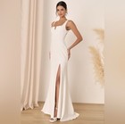 White Sleeveless V Neck Full-Length Column Sheath Wedding Dress Open Back — photo 1