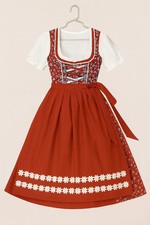 Traditional Red Bavarian Dirndl Dress with Apron White Blouse Oktoberfest Tr