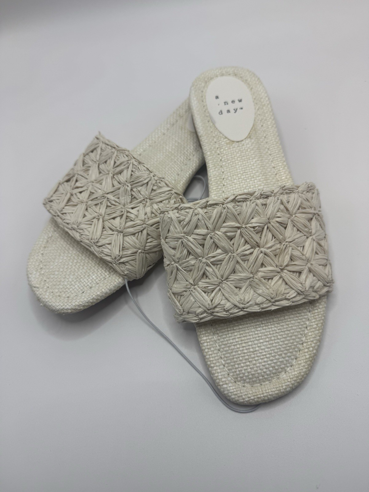 A New Day Women's Beige Slide Sandals Woven Memory Foam Size 7.5
