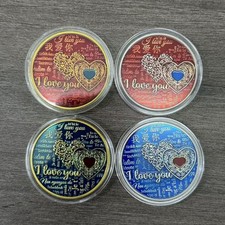 Juego de monedas de corazón "Te amo" de 4 piezas medallas de amor multilingües diseño en forma de corazón