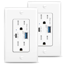 2PCS Easy Install USB C PD 65W Outlet 2AC+2USB-C Ports Wall Plate Included UL TR