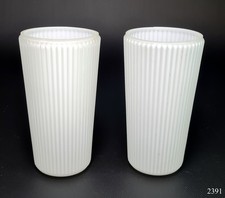 2er Set Vintage Lampenschirme Opalglas weiß geriffelt Zylinderform Ersatzglas