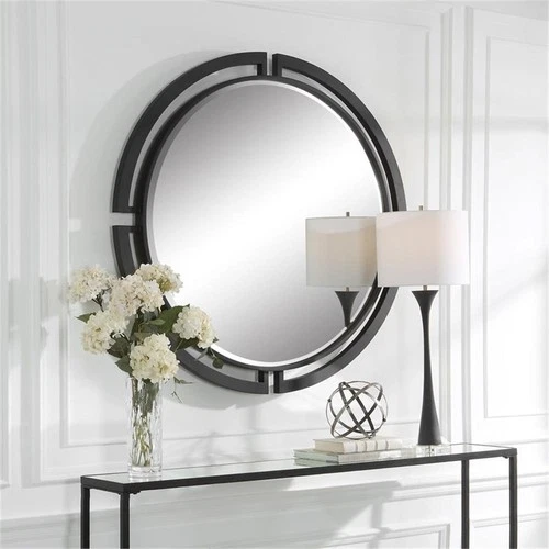 Uttermost Quadrant Round Contemporary MDF and Metal Mirror in Black - Picture 6 of 6