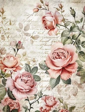 Pink Rose Letter #1 | A4 Mulberry Rice Paper | Paper for Decoupage