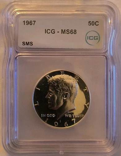 1967 50c SMS Kennedy Half Dollar ICG MS68 Proof Coin  BU Silver