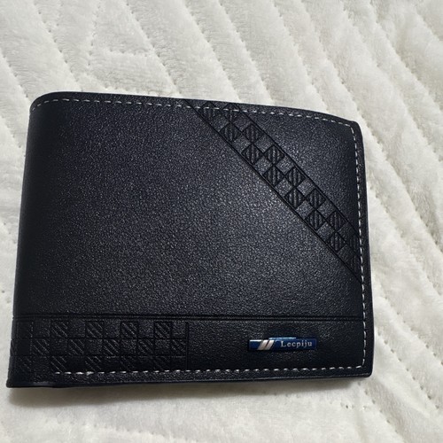 Lecpiju Men’s Black Faux Leather Bifold Wallet with Folding Design, Credit Card