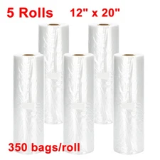 5 Rolls 12x20 Plastic Produce Clear Bags On Roll Kitchen Vegetables Bag 350/Roll
