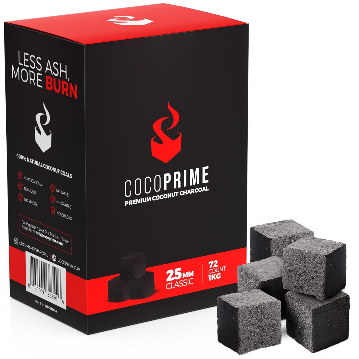 COCO PRIME Coconut Charcoal Natural Hookah Shisha Coals 25MM 1KG