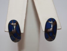 Sterling Silver Blue Lapis Inlay Curved Stud Earrings [065GRS]