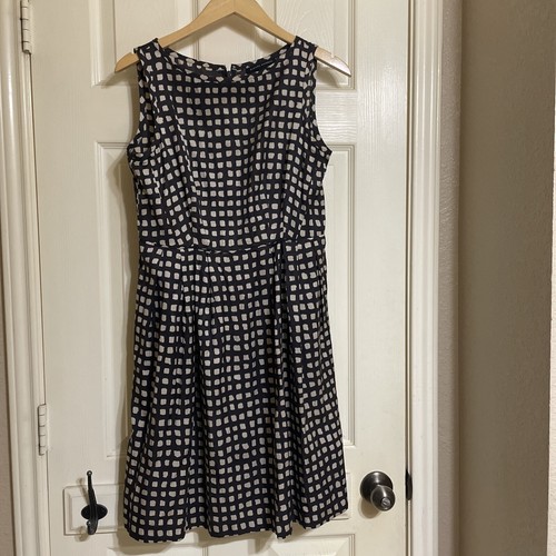 Banana Republic Seide Baumwollmischung Kleid schwarz hellbraun Muster Taschen 6P 6 Petite