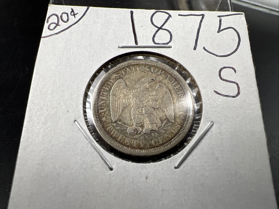 1875 S 20c US Seated Liberty Twenty Cent Piece Choice VF Very Fine Toner Reverse - Image 4 of 4