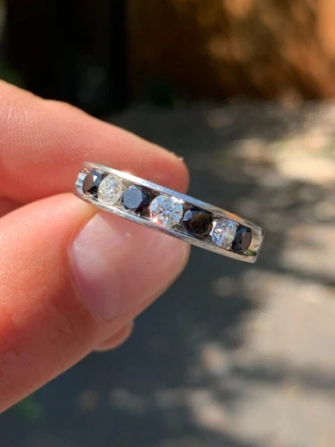 14ct gold diamond 1.40ct fancy black & white half eternity ring
