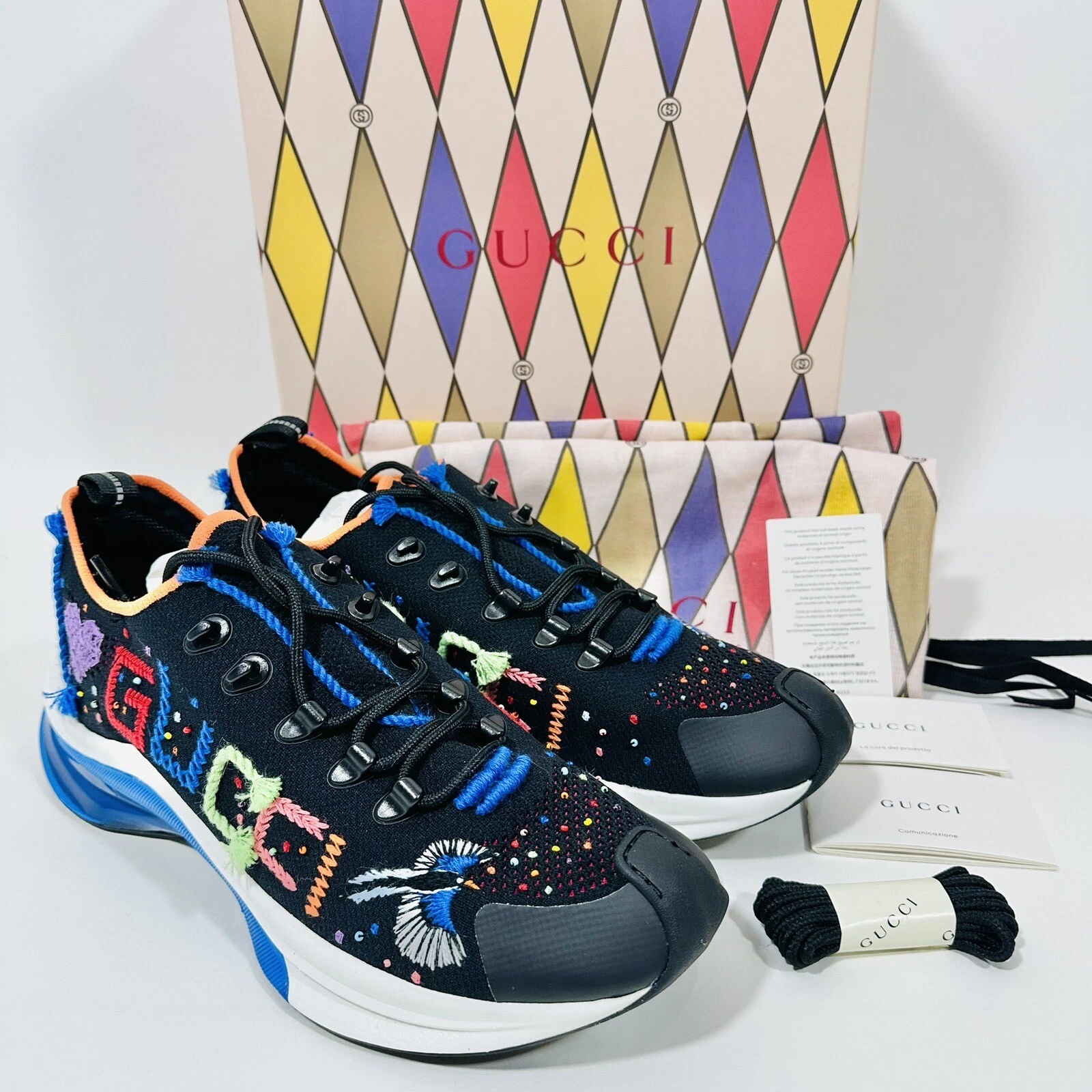 Rare baskets Gucci Run édition limitée Lovelight brodées noires 11 neuves dans leur boîte 1