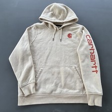 Carhartt Hoodie Boys XL 16-18 Relaxed Fit Sweatshirt Beige Spellout Logo Baggy