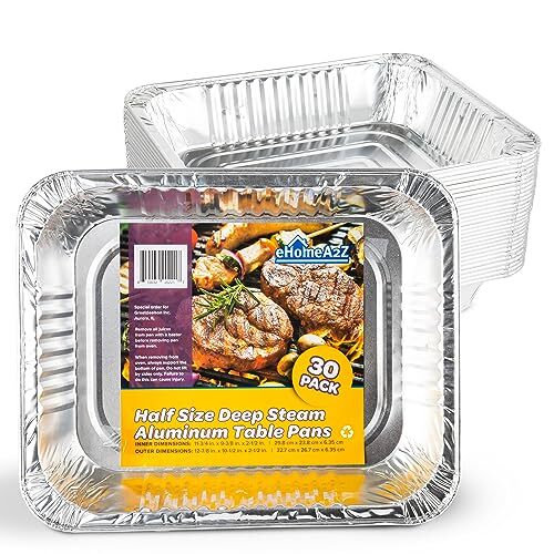 30 Pack 9x13 Inch Aluminum Pans Disposable Half Size Deep Foil